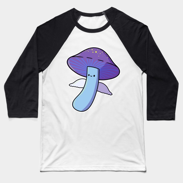 Happy Flying Mushroom With Wings Baseball T-Shirt by fizzyllama